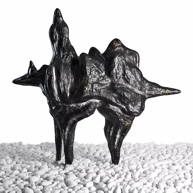 Black Mountain Shaped Decorative Ornament Set With White Pebble Base For Home Decoration 3d model 