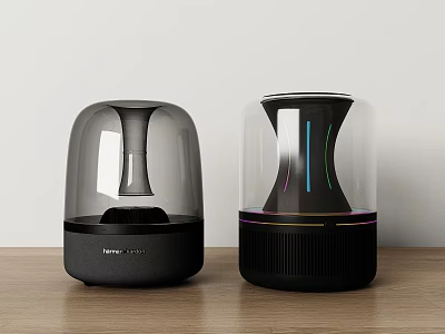 Harman Kardon Modern Speakers With Transparent Body RGB Lighting And Desktop Setup 3d model