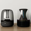 Harman Kardon Modern Speakers With Transparent Body RGB Lighting And Desktop Setup