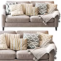 Modern Light Gray Two Seater Sofa With Patterned Cushions And Pom Pom Blanket 3d model