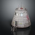 Future Architecture Conical Structure With Metal Surface Windows Ladder Red Graffiti And Top Antennas