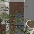Modern Home Balcony With White Vertical Blinds City View And Potted Plants