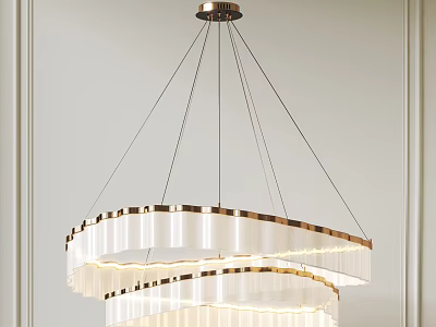 Modern Minimalist Layered Chandelier With White Shade And Gold Frame Hanging From Ceiling Interior Design 3d model