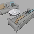 Modern Light Gray Sofa and Coffee Table Set With Round Marble Table and Throw Pillows 3d model