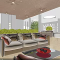Spacious Sales Office Interior With Circular Ceiling Lights Green Plants And Marble Floor