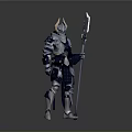 Blue And Silver Samurai Figurine With Detailed Armor Holding Long Spear