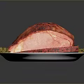 Tender Roasted Pig Meat Sliced On White Plate With Fresh Herbs
