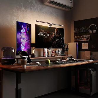 Modern e-sports room e-sports room computer room digital product combination desktop computer tablet computer mouse keyboard headset 3d model