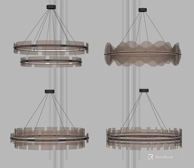 Elegant Modern Chandeliers With Circular Frames Translucent Panels And Metal Supports 3d model