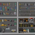 Wall Mounted Hardware Tools Display With Wrenches Pliers Screwdrivers And Toolboxes 3d model