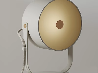 Modern Design Table Lamp With Round White Shade Warm Light Inside Brown Dot Center And Metal Stand Braided Cord 3d model