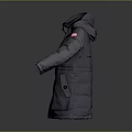 Gray Hooded Long Winter Parka With Pockets Button Closure And Red Logo Patch 3d model
