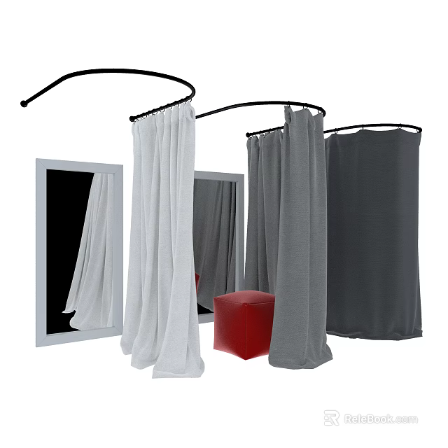 Curtains In White Grey And Dark Grey For Home Window Decoration With Styles 3d model 