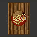 Delicious Ramen Bowl With Noodles Rolled Meat Slices And Warm Soup On Wooden Tray