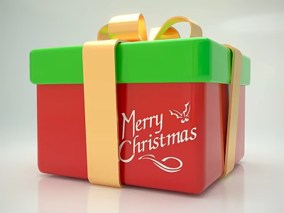 Festive Perfume Cosmetics Gift Box With Golden Ribbon And Merry Christmas Design 3d model