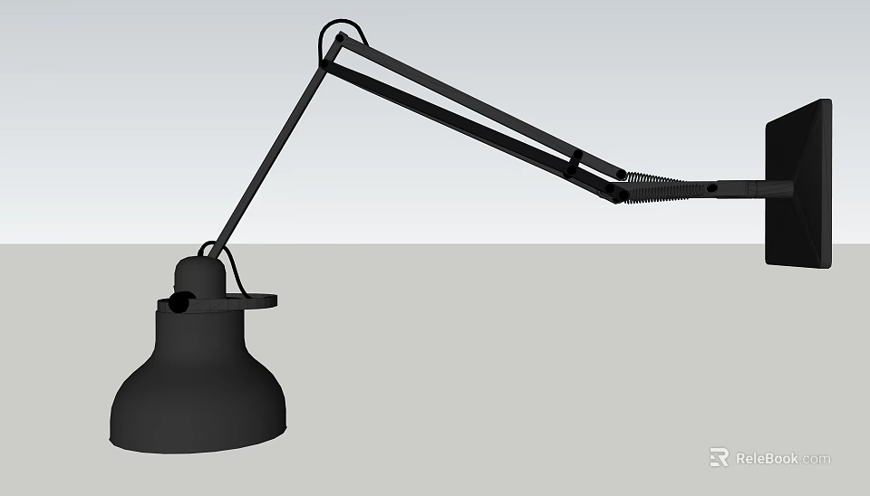 Black Wall Mounted Lamp With Adjustable Arm And Round Shade Design 3d model 