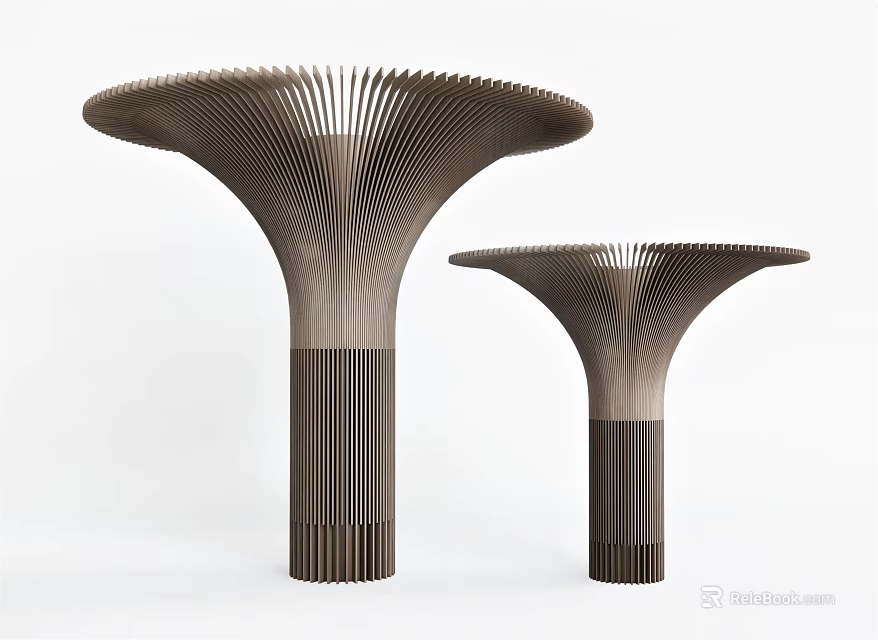Modern Artistic Pillars With Streamlined Tops Two Sizes And Striped Wooden Texture 3d model 