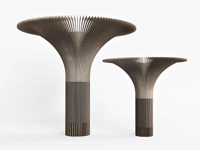 Modern Artistic Pillars With Streamlined Tops Two Sizes And Striped Wooden Texture 3d model