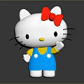 Hello Kitty White Character With Red Bow Blue Overalls And Waving Hand