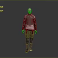 Game Movie Character with Bald Head in Sci Fi Dark Jacket Gray Black Pants Boots