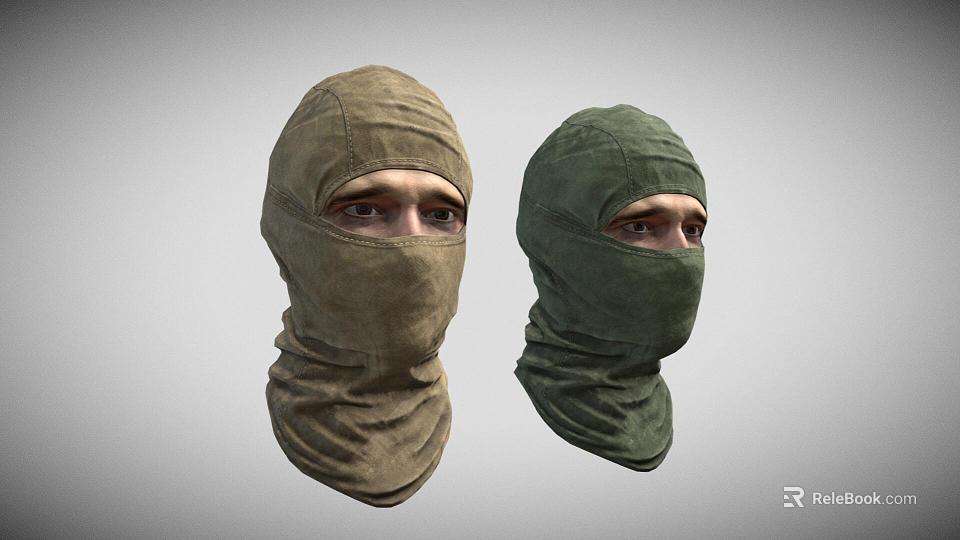 Two Khaki and Green Balaclavas With Full Head And Face Coverage 3d model 