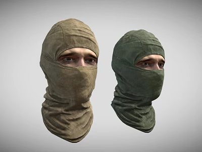 Two Khaki and Green Balaclavas With Full Head And Face Coverage 3d model