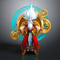 Man In Red Gold Robe With White Hair Beard Blue Circular Gears And Green Gemstones
