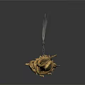 Ornate Long Staff Sculpture Carving With Golden Details Spiked Top And Gemstone End