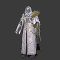 Game Movie Character In Silver Armor With Long Cloak And Feathered Shoulder Details