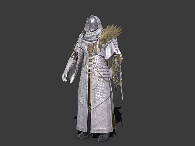 Game Movie Character In Silver Armor With Long Cloak And Feathered Shoulder Details 3d model