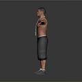 Muscular Man With Arms Outstretched Wearing Chain Necklace Medal Black Shorts White Socks And Wristbands