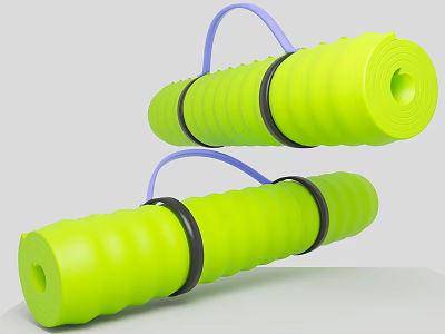Colorful Cartoon Scene Featuring Two Green Foam Rollers with Blue Handles and Black Bands 3d model