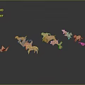 Decorative Ornament Set Featuring Copper Colored Origami Animal Figures On Black Smooth Surface With Reflections