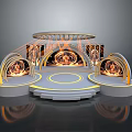 Household Items Display Platform With Round Design Arch Structures And Yellow Lighting Smooth Surface Steps