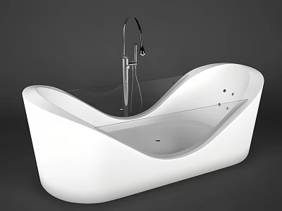 Elegant White Freestanding Bathtub With Modern Curved Design And Metallic Faucet 3d model