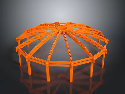 Orange Circular Building Dome Framework With Steel Frame And Geometric Design Elements 3d model