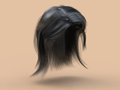 Long Straight Black Hair Wig Fashion Decorative Accessory Model With Light Brown Background 3d model
