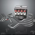 3D Model Engine Equipment With Multiple Curved Pipes And Red Valve Covers 3d model