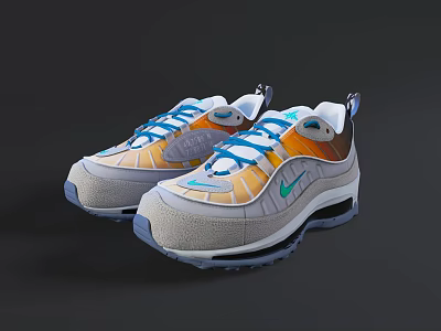Stylish Modern Casual Shoes With Orange White Design Blue Laces And Green Logo 3d model