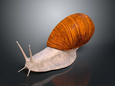 Reptile Snail With Orange Striped Shell And White Slimy Body On Gray Background 3d model