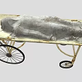 Antique Medical Stretcher With Metal Frame Wheels And Gray Cloth Cover