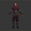 Game and Movie Character with Red Hair Beard Purple Outfit Leather Bracers and Waist Pouch