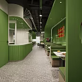 Modern Green Hotpot Restaurant Interior With Dining Seating Plant Decor And Food Bowls