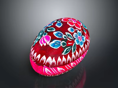 Colorful Hand Painted Red Decorative Ornament Set With Floral Leaf Patterns 3d model