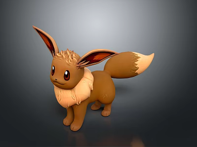 Animated 3D Character Model Of Brown Eevee With Big Ears Fluffy Tail And Friendly Expression 3d model