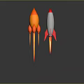 Two Rocket Designs Featuring Orange And White Bodies With Red Details On Gray Background