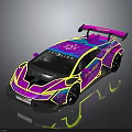 Neon Colored Racing Car With Vibrant Pink Purple Design And Aerodynamic Spoiler