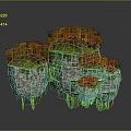 Floating Rock Islands With Green Vegetation Trees And Moss On Dark Background