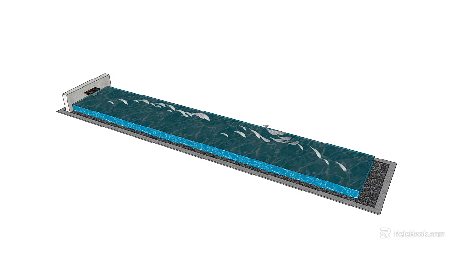 Garden Decorative Ornament Featuring Long Rectangular Blue Water Surface With White Fish Patterns 3d model 