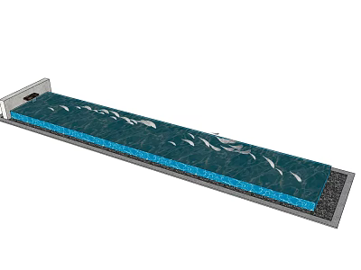 Garden Decorative Ornament Featuring Long Rectangular Blue Water Surface With White Fish Patterns 3d model